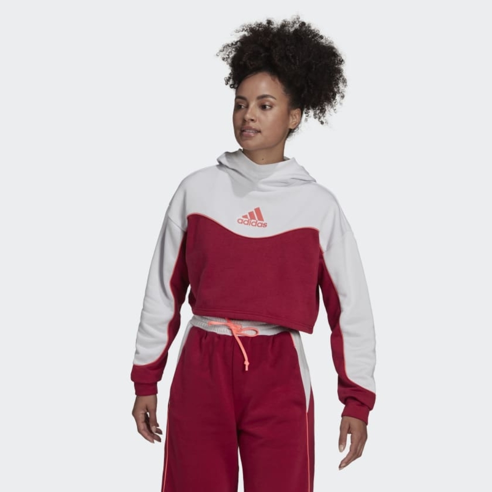 Adidas pink white cropped Hoodie colorblind 3 stripe medium large